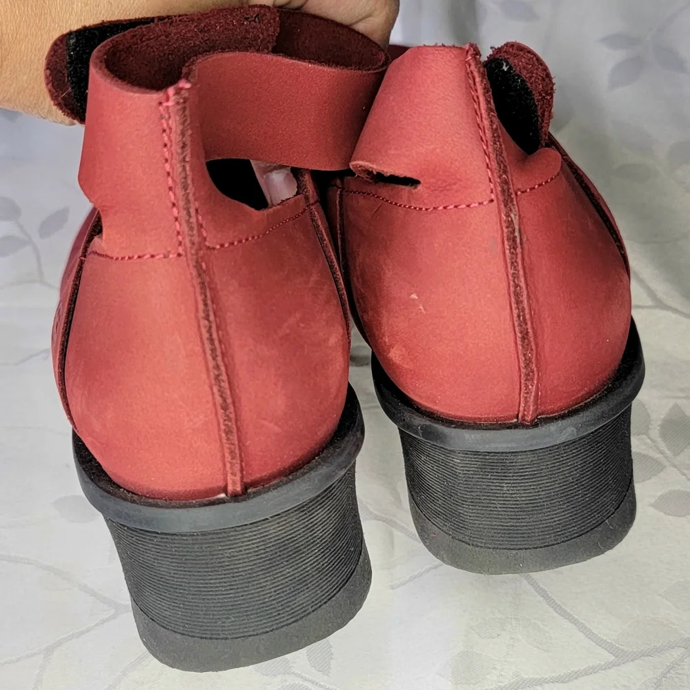 Loints‎ Of Holland Dark Red Leather Ankle Strap Comfort Wedge Shoes Size 7.5